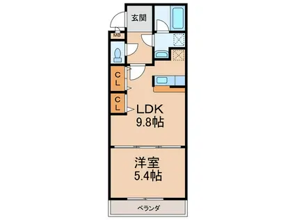 ロックブリッジ(1LDK/2階)の間取り写真