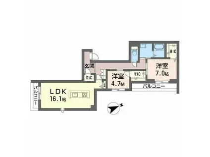 シャーメゾン六本松南(2LDK/3階)の間取り写真