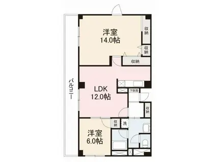 ハイマート屋島(2LDK/10階)の間取り写真