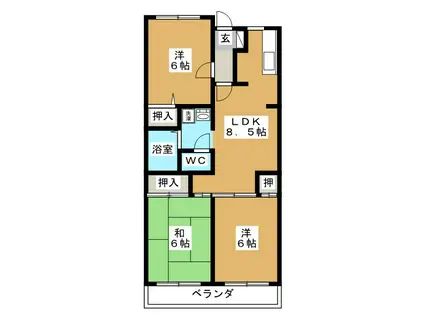 市川グリーンタウン第2ミズホ(3DK/5階)の間取り写真