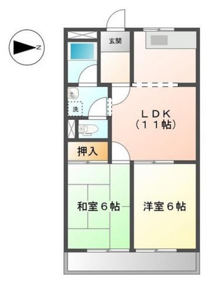 ハニーパーク高巣(2LDK/2階)の間取り写真
