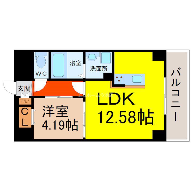 GRANDUKE新栄(1LDK/9階)の間取り写真