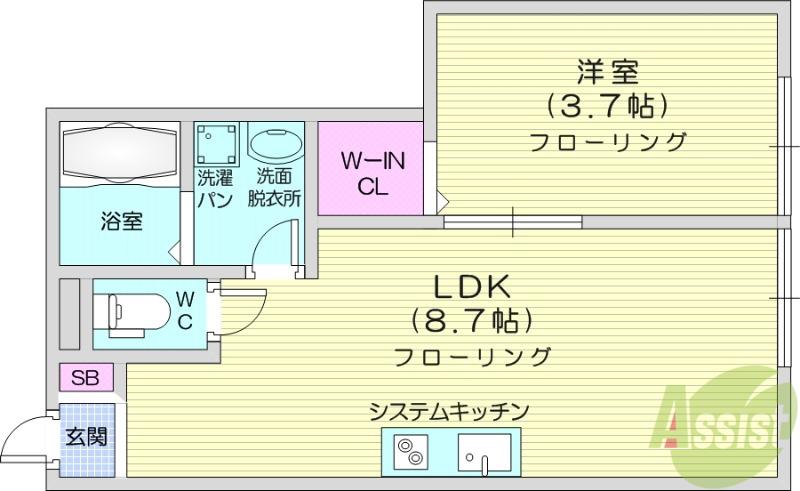 ラフィーノ泉中央(1LDK/2階)の間取り写真