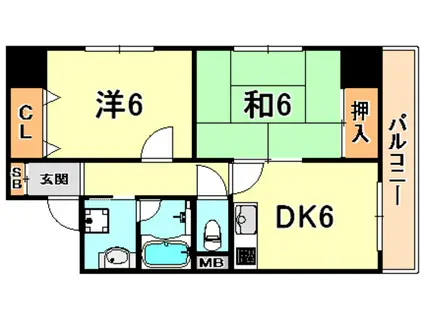 カルム六甲(2DK/1階)の間取り写真