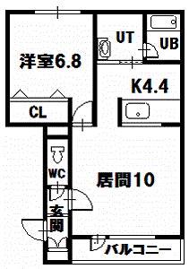 アルグレース北彩都(1LDK/1階)の間取り写真