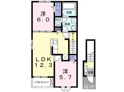 ライラック古並(2LDK/2階)の間取り写真