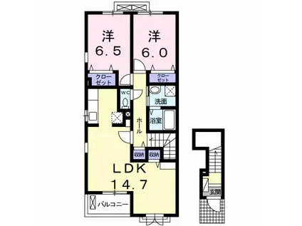 ロータス南島田D(2LDK/2階)の間取り写真
