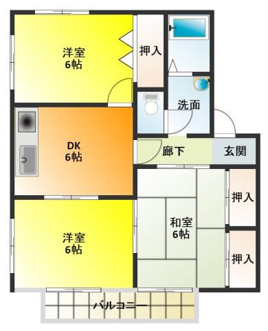 サンパティークII(3DK/1階)の間取り写真