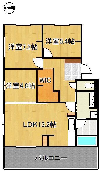DーROOM本城東 B棟(3LDK/2階)の間取り写真
