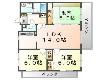 アビタシオン橋本I(3LDK/2階)の間取り写真