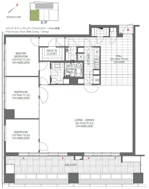 アークヒルズフロントタワーRoP 7階階 間取り
