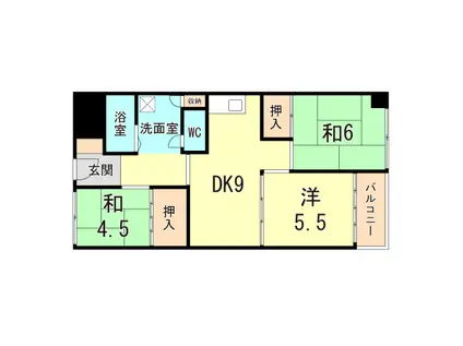 夢野ハイタウン3号棟(2DK/10階)の間取り写真