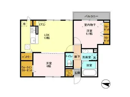 リヴェールコート(2LDK/1階)の間取り写真