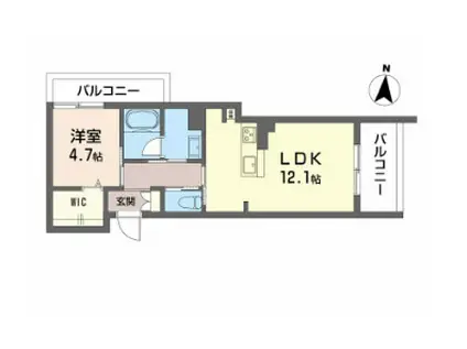 WITHPLUS上熊本駅前(1LDK/1階)の間取り写真
