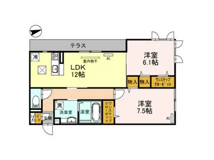 グロリアハイツはびきのA棟(2LDK/1階)の間取り写真