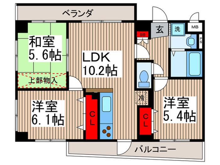 南行徳ツィンパークス(3LDK/2階)の間取り写真