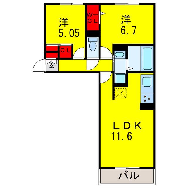 アルカディア(2LDK/2階)の間取り写真