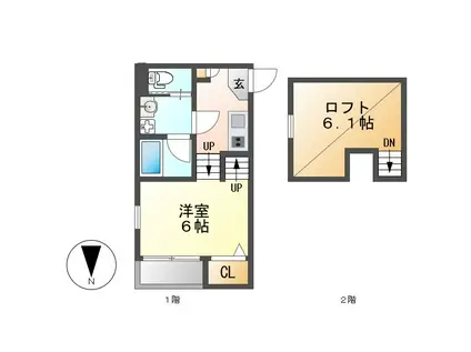 ハーモニーガーデン(1K/1階)の間取り写真