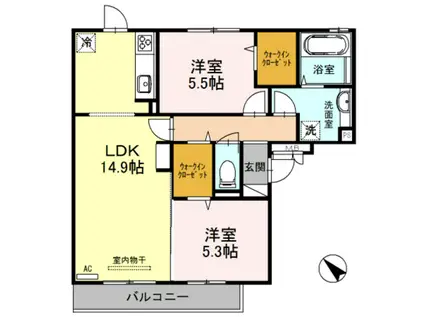 サニーヒルズ 泉大津 A棟(2LDK/2階)の間取り写真