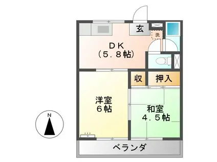 HIコーポ本郷(2K/2階)の間取り写真