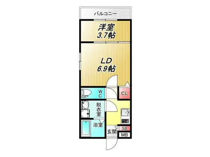 クレスト高安町南(1DK/1階)の間取り写真