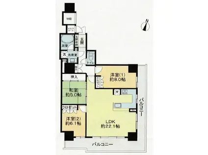 ザ・ライオンズ定禅寺タワー(3LDK/2階)の間取り写真