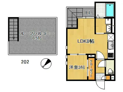 GRANDTIC 住吉 II(1LDK/2階)の間取り写真