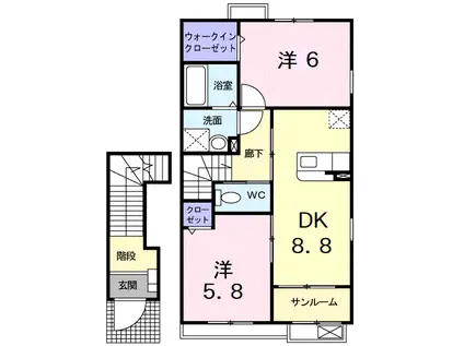 デルニエ シュマンI(2DK/2階)の間取り写真