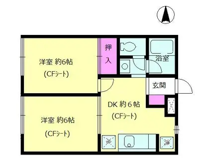 ディアコート開成A棟(2DK/1階)の間取り写真