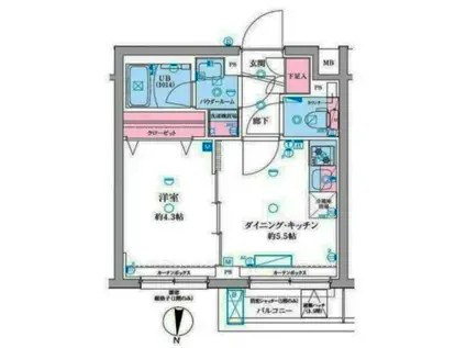 GENOVIA京成立石V(1DK/4階)の間取り写真