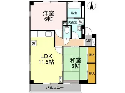 レインボーガーデンD棟(2LDK/3階)の間取り写真