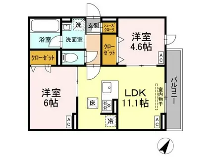 セレスティア細田A(2LDK/1階)の間取り写真