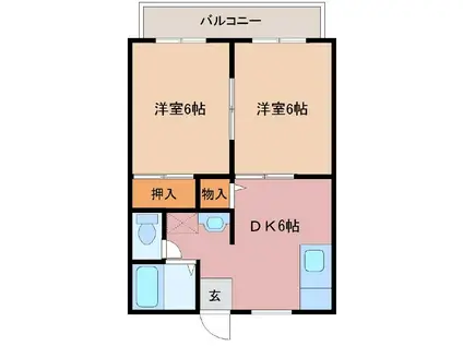 パークサイド東本町(2DK/2階)の間取り写真