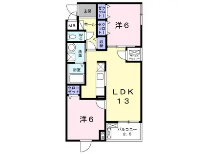 つばさガーデン奈良輪(2LDK/2階)の間取り写真