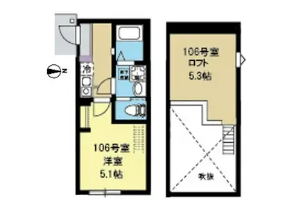 BLOOM平間(1K/1階)の間取り写真