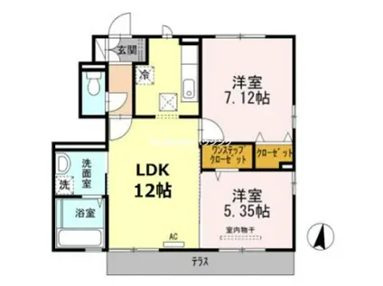 コスモ スクエアII B棟(2LDK/1階)の間取り写真