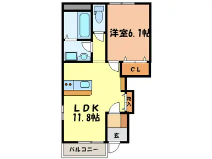 ジェミニハイムII(1LDK/1階)の間取り写真