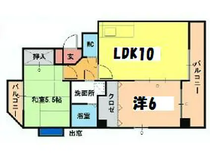 グランドハイツ藤崎(2LDK/4階)の間取り写真