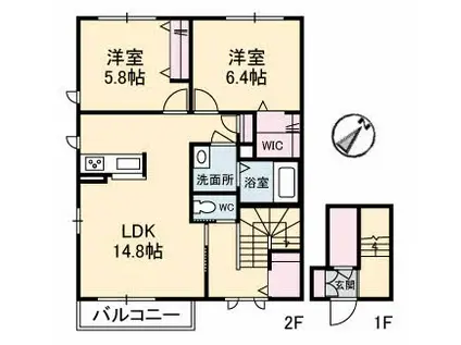 シャーメゾンATTENDER III(2LDK/2階)の間取り写真