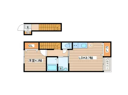 ニューポイント(1LDK/2階)の間取り写真