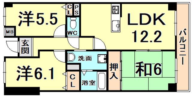 ウエストヒルズI(3LDK/4階)の間取り写真
