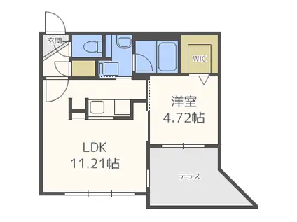 CREA中の島(1LDK/1階)の間取り写真