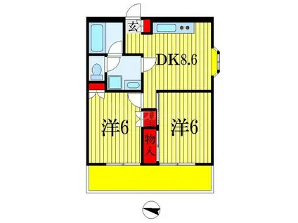 プリヴェール末広(2DK/4階)の間取り写真