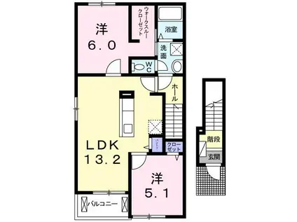 グローリアス(2LDK/2階)の間取り写真