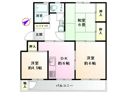 東急田園都市線 宮前平駅 バス乗車時間：8分 最寄りバス停で下車 徒歩7分 5階建 築54年(3DK/5階)の間取り写真