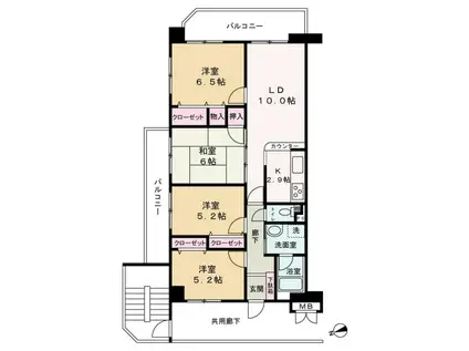 姫路西スカイハイツ 307号(3LDK/3階)の間取り写真
