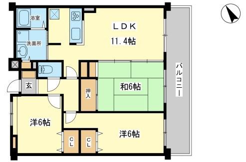 ロイヤルメゾン草上(3LDK/2階)の間取り写真