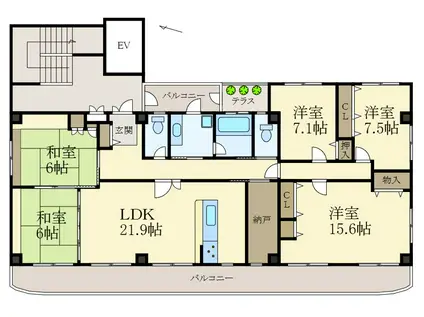 ウイング黒田(5LDK/7階)の間取り写真
