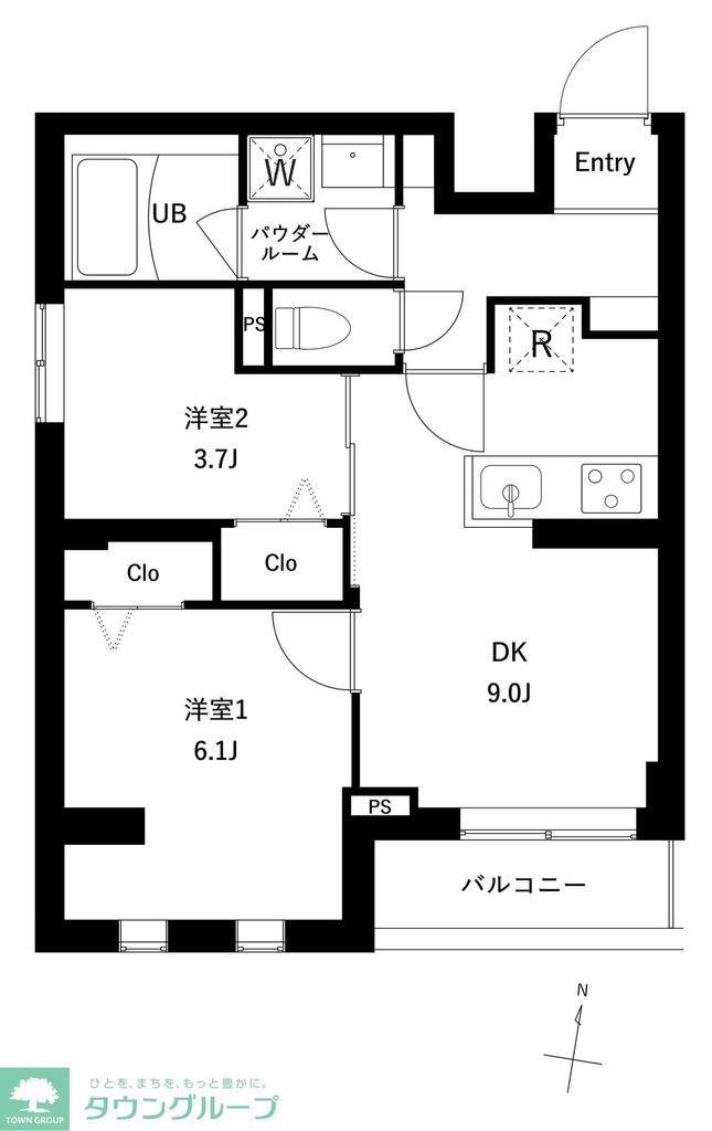 プレセダン千駄木(2DK/2階)の間取り写真