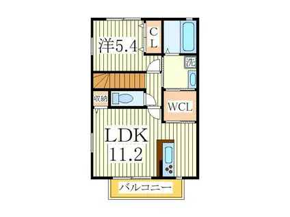 ハピエルII(1LDK/2階)の間取り写真